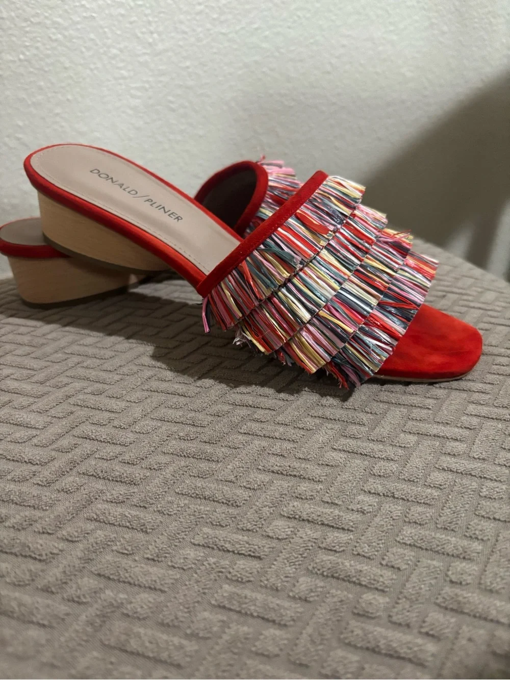 Donald J. Pliner Red/Orange  Multi-Color Fringe Slide Mules